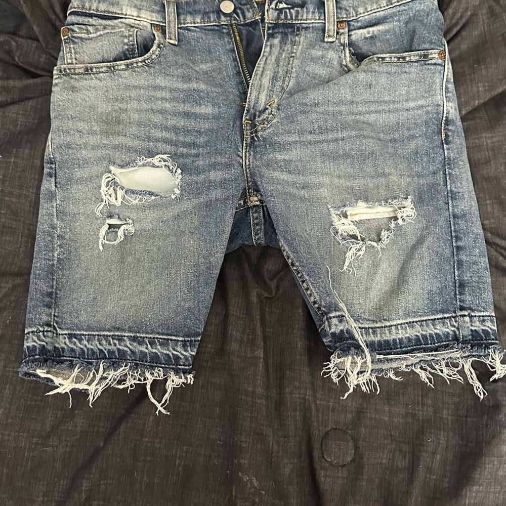 Distressed Blue Denim Shorts